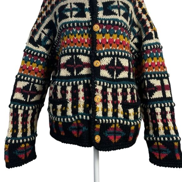 Express Vintage Tricot Chunky 3-D Hand Knit Wool Cardigan Sweater Size Small 90s - Picture 3 of 13